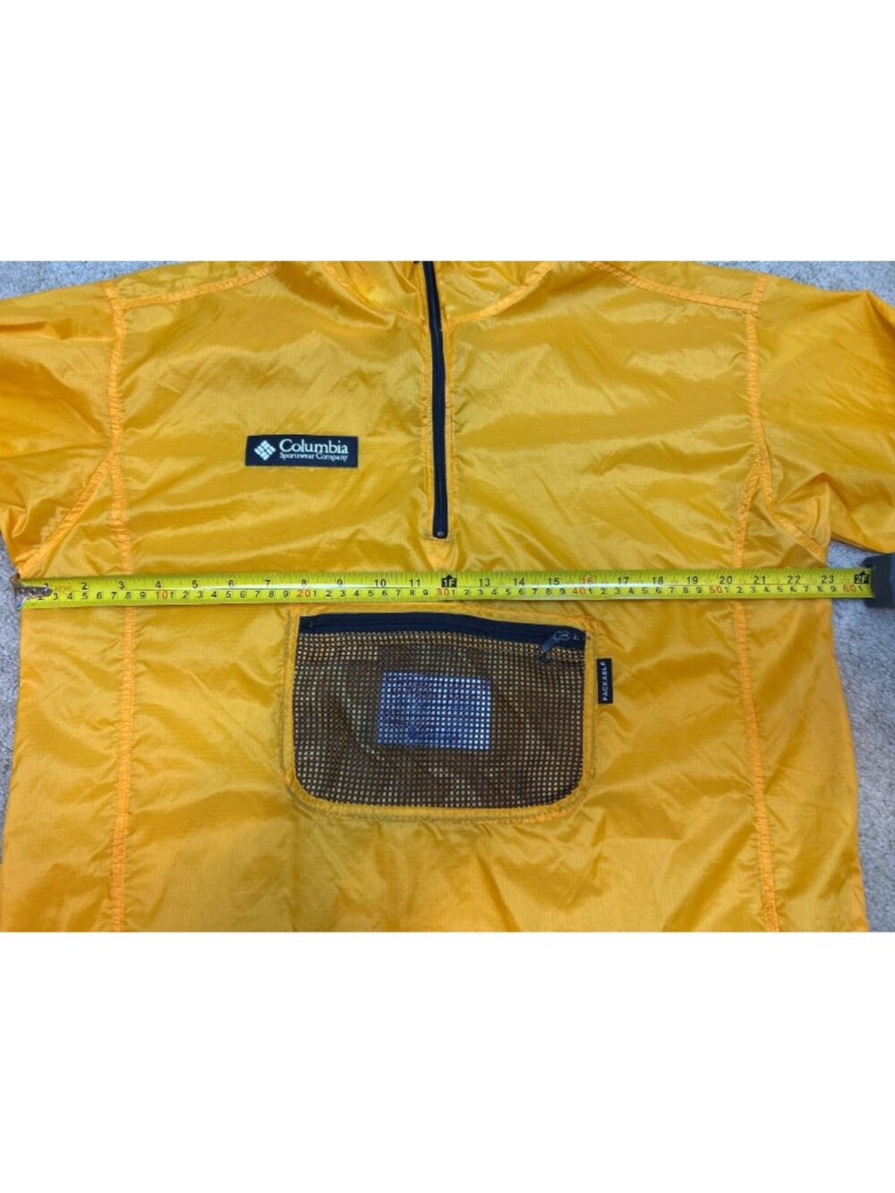 Columbia Boys 14-16 Yellow Packable Windbreaker Jacket Hood Half Zip Pocket - Picture 6 of 10
